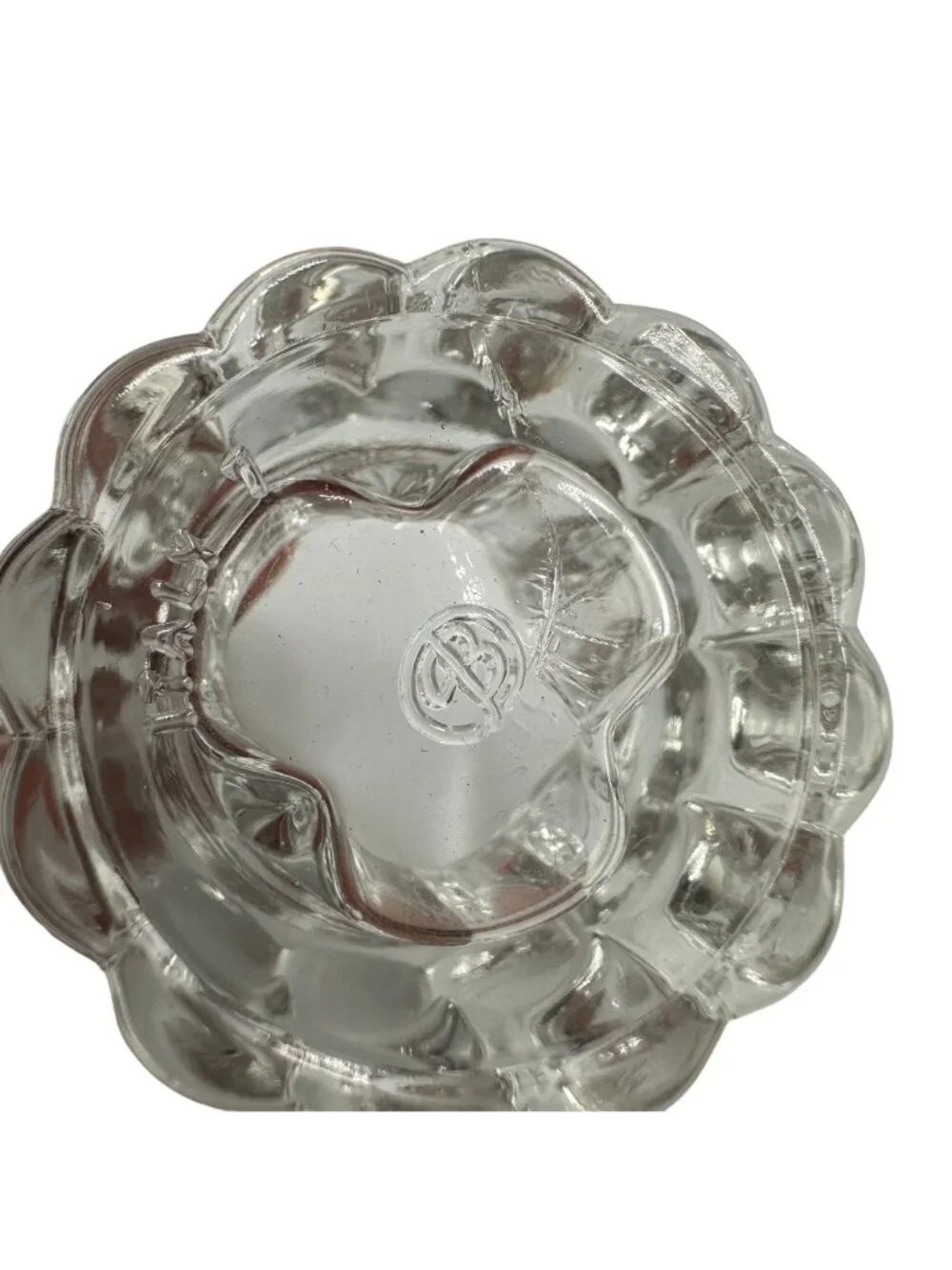Set Of Fostoria American Crystal Candleholders Clear Scalloped Edge Glass